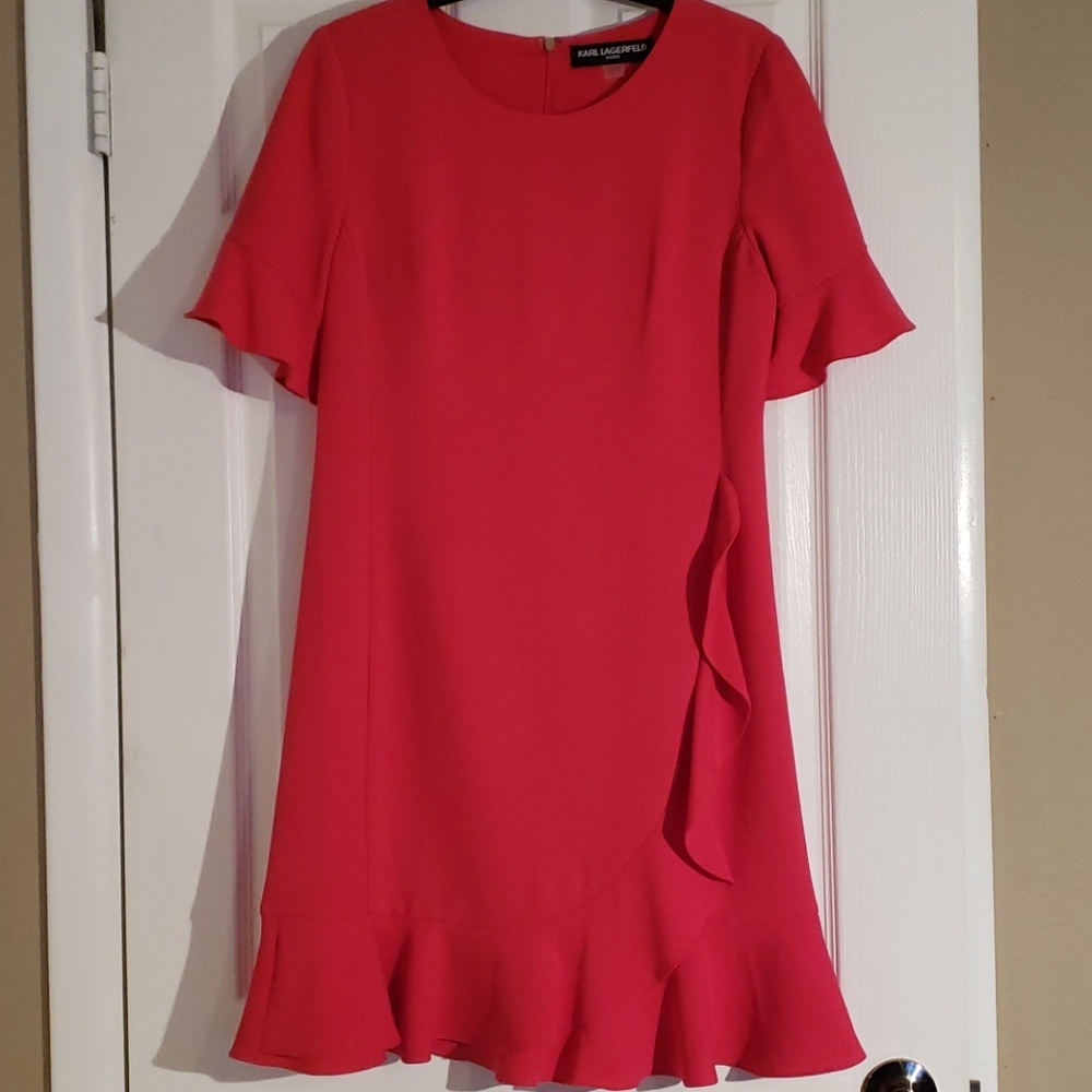 Karl Lagerfeld ruffled hot pink dress Size 6